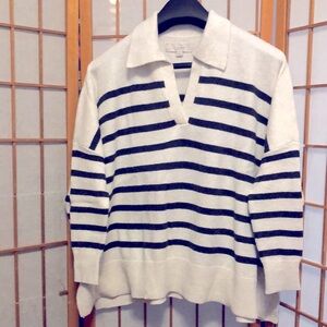 Loft large striped sweater   Long sleeves  black and cream.
